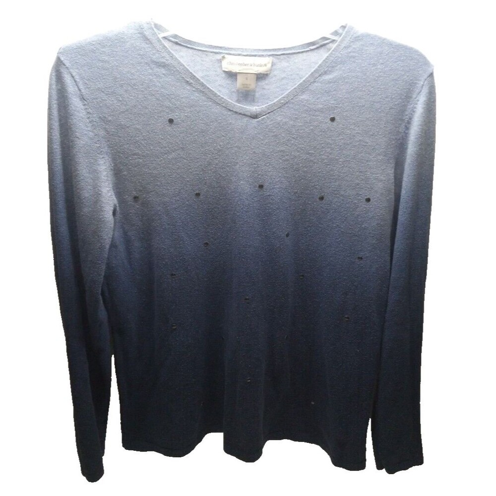 Christopher & Banks Slub Knit Blue Shades Sm Long Sleeve Shirt Metallic Details